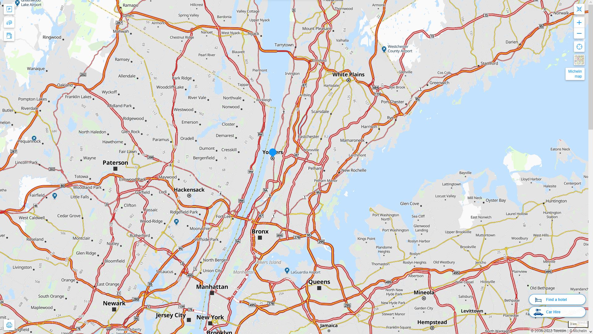 Yonkers New York Highway and Road Map